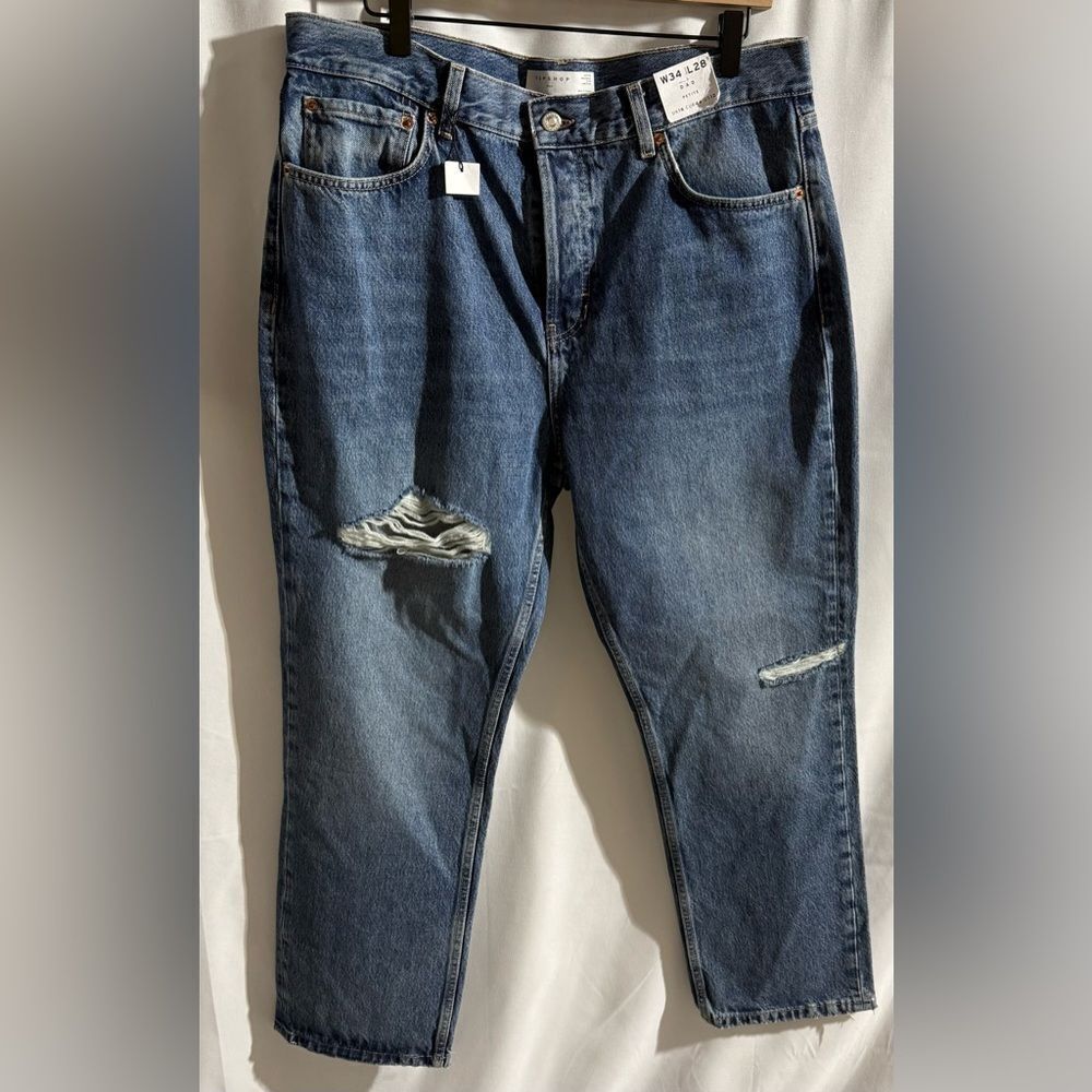 Topshop Distressed Mid Wash Blue Jeans